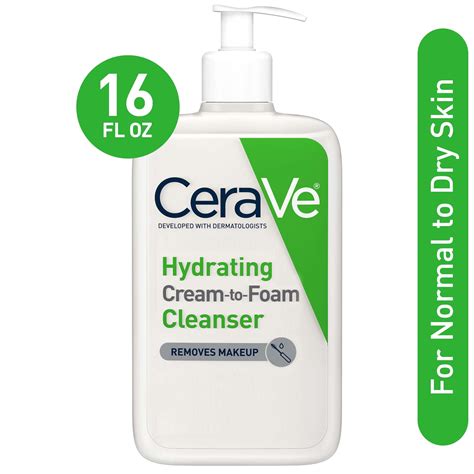 CeraVe Hydrating Cream-to-Foam Cleanser Makeup Remover And Face Wash ...