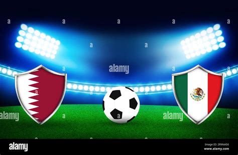 Qatar Vs Mexico Football match background design with stadium and flag ...