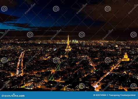 Paris Skyline at Night editorial stock image. Image of architecture ...