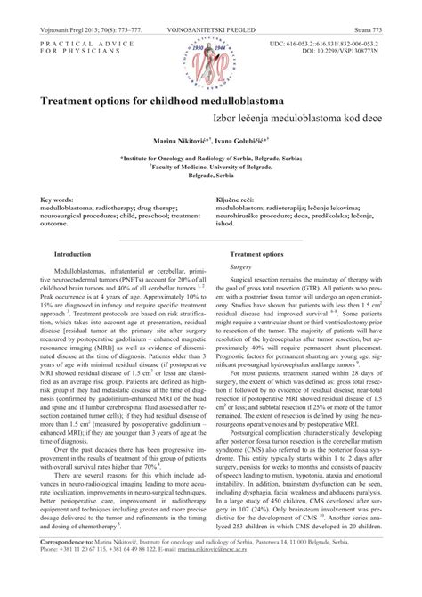 (PDF) Treatment options for childhood medulloblastoma