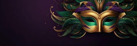 Premium Photo | A gold mask with green and purple feathers mardi gras decorative element