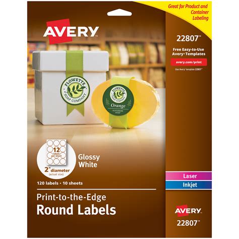 Avery 22807 Easy Peel 2" True Print White Glossy Round Print-to-the-Edge Labels - 120/Pack