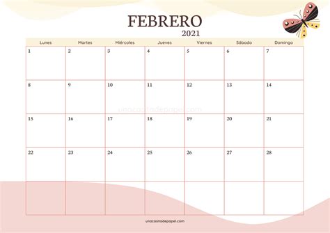 Calendario Febrero 2021 para imprimir GRATIS ️ Una Casita de Papel