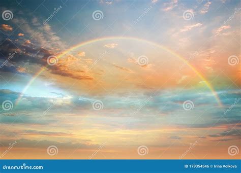 Rainbow Colorful Sunset on Blue Pink Sky Yellow Clouds Skyline ,water ...