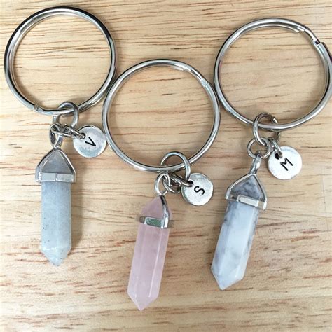 Crystal Keychain, Crystal Initial Key Chain, Crystal Keyring, Initial Key Chain, Healing Crystal ...