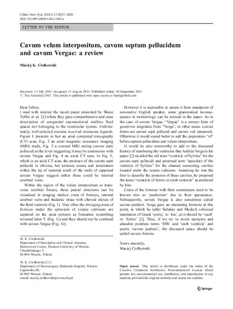 (PDF) Cavum velum interpositum, cavum septum pellucidum, and cavum vergae: a review | Marios ...