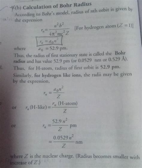 (b) Calculation of Bohr Radius According to Bohr's model, radius of nth o..