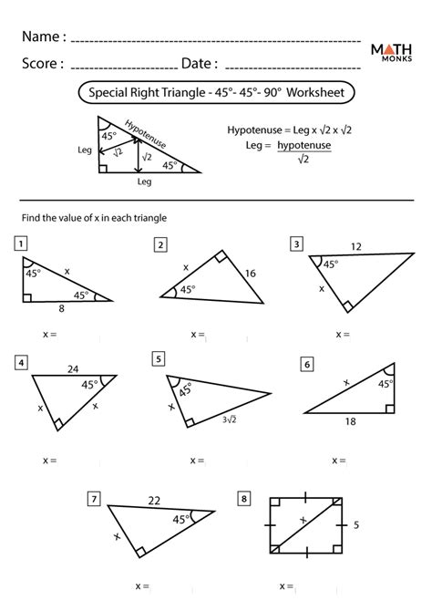 30 60 90 triangles worksheet