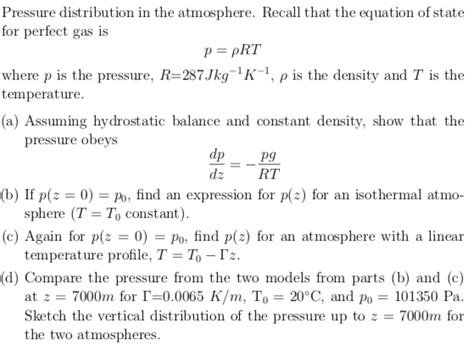 Solved Pressure distribution in the atmosphere. Recall that | Chegg.com