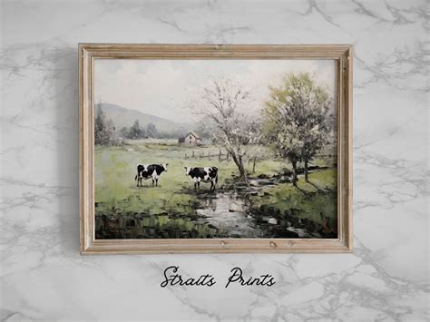 Oil Painting of Cow in the Countryside Landscape Wall Art Country ...