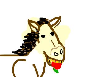 A horse eating an apple. - Drawception