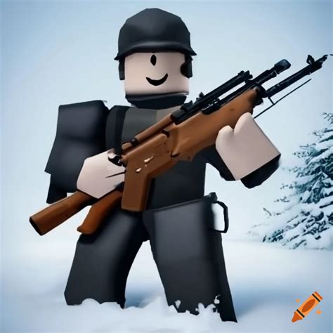 Military roblox character with sniper in snowy environment on Craiyon