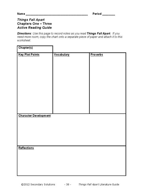 Things Fall Apart Reading Guide Worksheet for 12th - Higher Ed ...