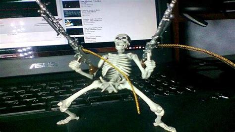 Skeleton with guns (original image) | Skeletons | Know Your Meme