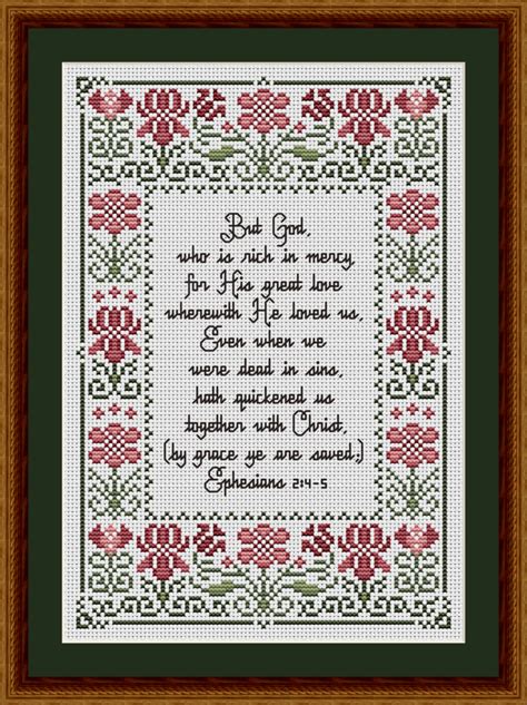 His Great Love Ephesians 2:4-5 Flower Cross Stitch Pattern 1205 – Happiness Is HeartMade Cross ...