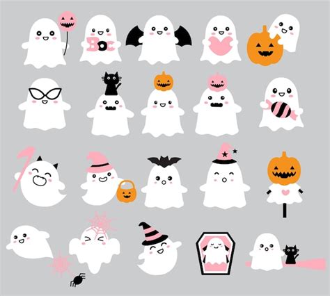 Premium Vector | Set of cute ghost halloween changeable face, icon design .vector illustration