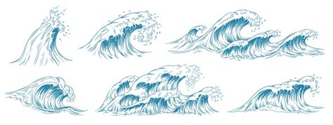 Sea waves sketch. Storm wave, vintage tide and ocean beach storms hand By Tartila | TheHungryJPEG