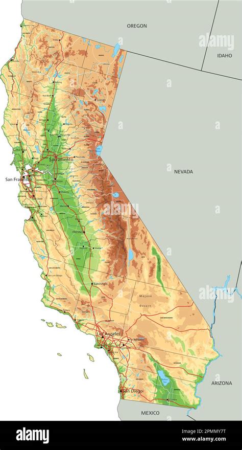 High detailed California physical map with labeling Stock Vector Image ...