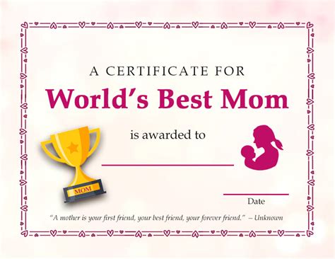 Printable Best Mom Award Certificate - Free Printable Templates