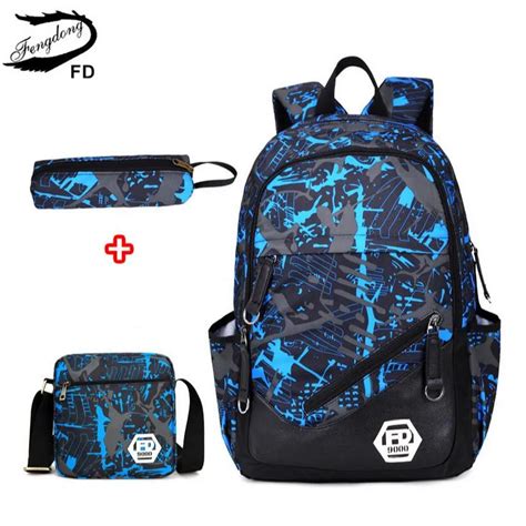 FengDong waterproof oxford fabric boys school bags backpack for teenagers pencil case blue book ...