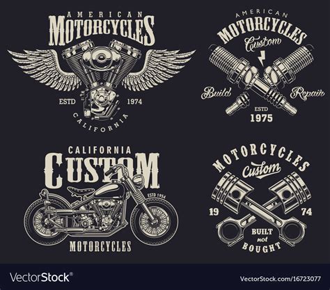 Set of custom motorcycle emblems Royalty Free Vector Image