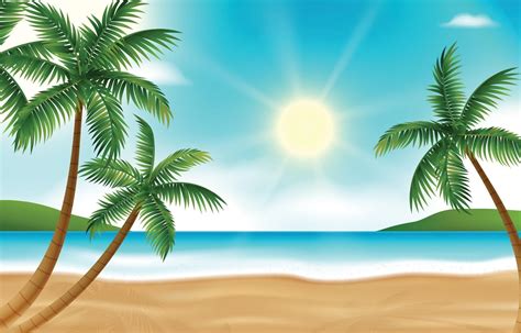 Realistic Summer Beach Scenery Background with Palm Trees 2530966 Vector Art at Vecteezy