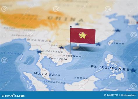 The Flag of Vietnam in the World Map Stock Image - Image of material ...