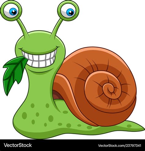 Cartoon funny snail eating a leaf Royalty Free Vector Image