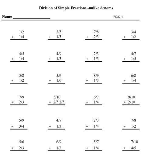 BlueBonkers - Printable Fractions Practice Math Sheets: Division ...