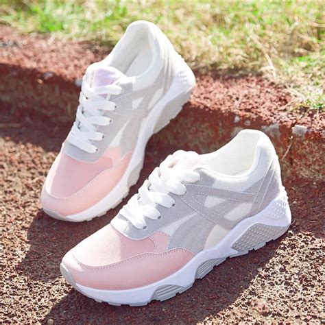 Women Sneakers Mesh Running Shoes Girls students Female Leather Sports ...