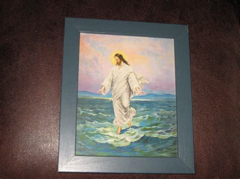 JESUS WALKING ON Water Vintage Print Beautiful Blue Green Colors in ...