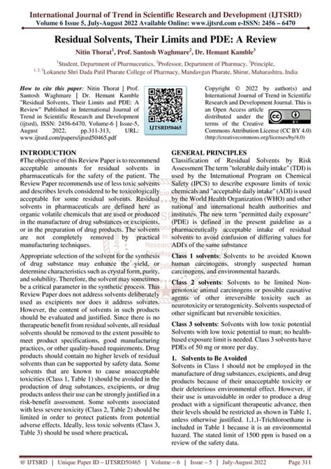 Residual Solvents, Their Limits and PDE A Review | PDF | Free Download