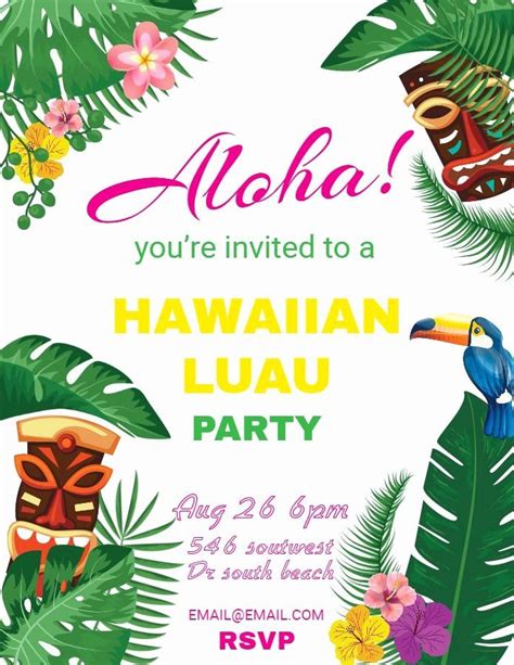 Hawaiian Party Invitation Template Free Unique Hawaiian Party Invitations Luau Flyer Template ...