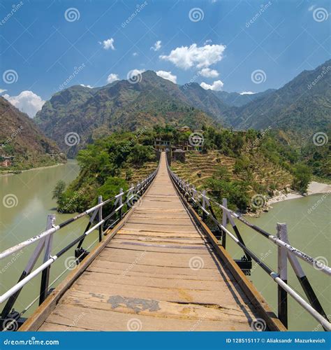 Beautiful Wooden Bridge Over the Beas River in Aut Village in Kullu ...