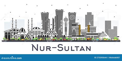 Nur-Sultan Kazakhstan City Skyline With Color Buildings Isolated On ...