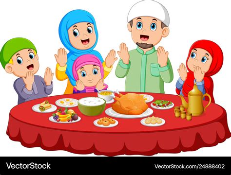 Are praying for eat food on ied mubarak Royalty Free Vector