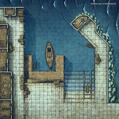 The Breakwater - A harbour Battle Map (30x30) : dndmaps Dungeons And Dragons Homebrew, D&d ...