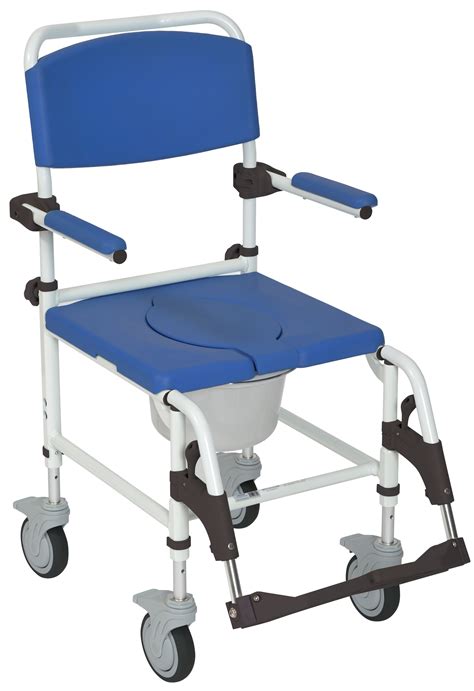 Aluminum Rehab Shower Commode Chair with Four Rear-locking Casters - Glenerinpharmacy