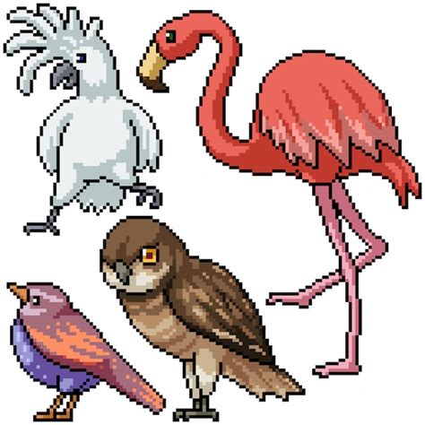 Premium Vector | Pixel art set isolated wild bird species