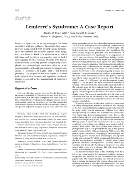 (PDF) Lemierre’s syndrome: a case report | Martin Salazar Velez - Academia.edu