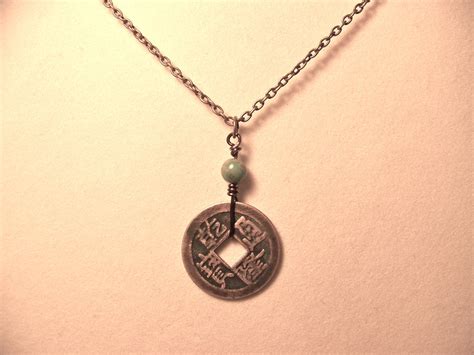 Chinese Coin Necklace-Coin & green bead necklace-Oriental