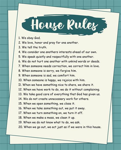 Printable House Rules And Consequences Chart | Francesco Printable