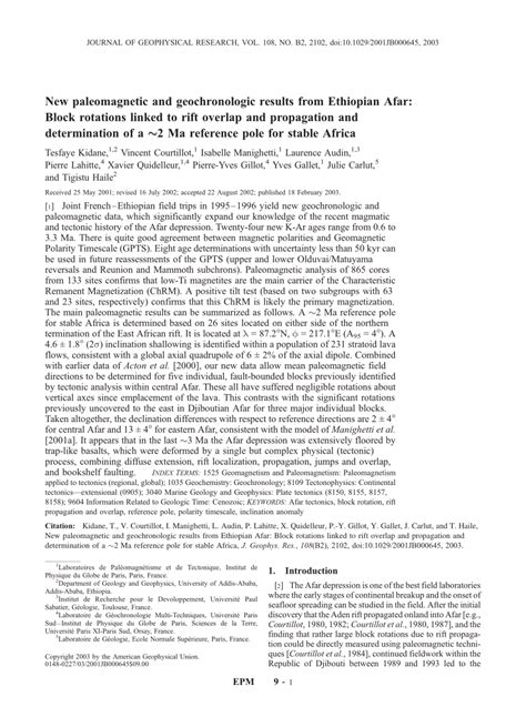 (PDF) Paleomagnetism and Geochronology in Ethiopian Afar: Constraints on Reversal Ages ...