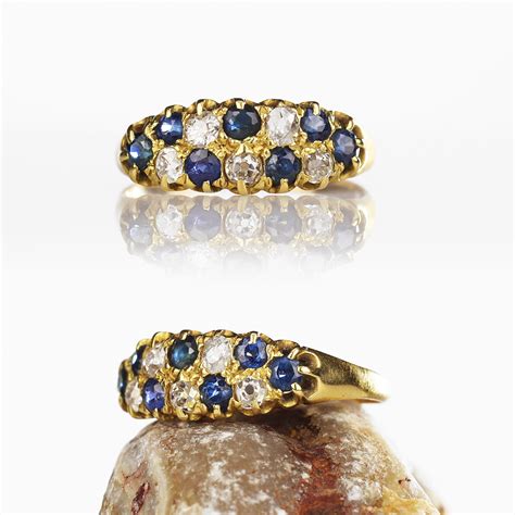 Edwardian 15k Gold Diamond Sapphire Double Row Ring — Heart of Hearts ...