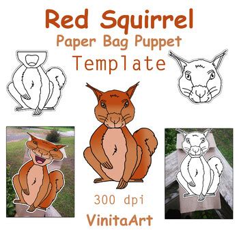 Red Squirrel paper bag puppet by VinitaArt | Teachers Pay Teachers