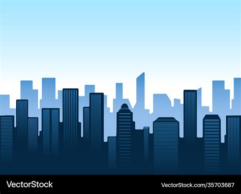 Blue city silhouettes skyline Royalty Free Vector Image