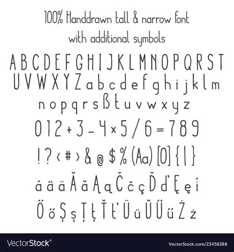 Tall narrow sketched handdrawn font Royalty Free Vector