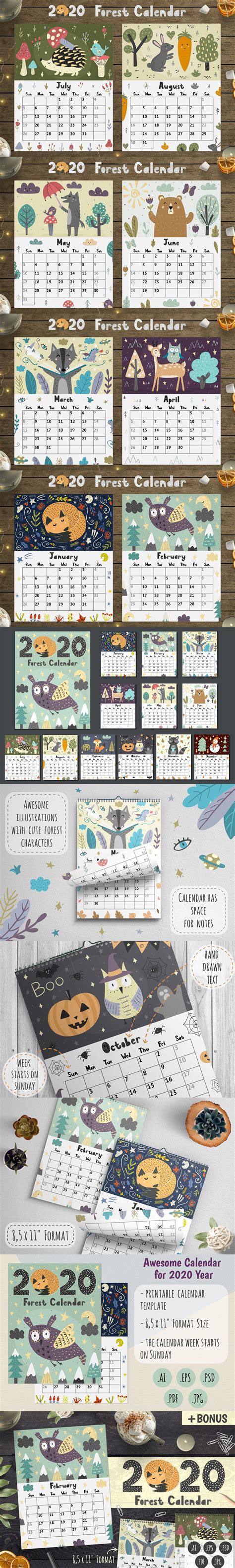 2020 Forest Calendar Template | Calendar template, Printable calendar template, Christmas templates