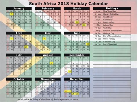 South African Calendar With Public Holidays | Calendar Template Printable