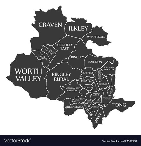 Bradford city map england uk labelled black Vector Image